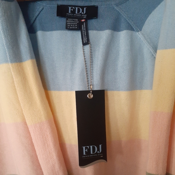 French Dressing Jeans FDJ Women's Knit Cardigan w Hood Block Stripes Size Medium - Picture 4 of 6